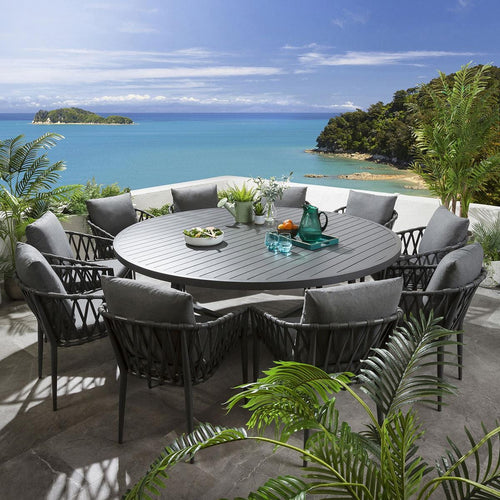 Verity & Sun Round 10 Seater Outdoor Garden Dining Set Grey Aluminium