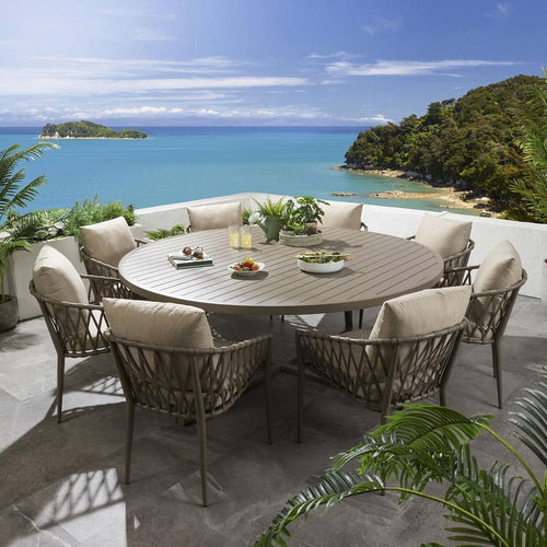 Verity & Sun Round 8 Seater Outdoor Garden Dining Set Beige Aluminium