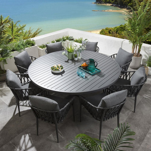 Verity & Sun Round 8 Seater Outdoor Garden Dining Set Grey Aluminium