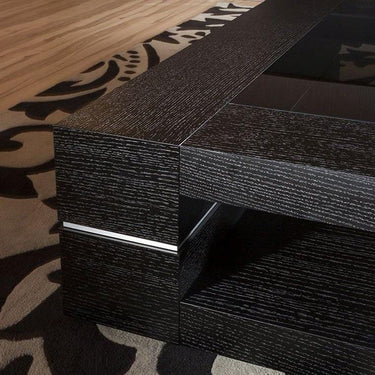 Quatropi Large Square Black Oak Coffee / Lamp / Side Table Glass Top Modern 82E
