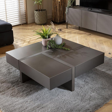 Quatropi Large Square Coffee Table with Storage Drawers Matte Grey 100cm 