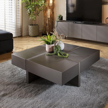 Quatropi Large Square Coffee Table with Storage Drawers Matte Grey 100cm 