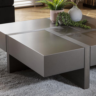 Quatropi Large Square Coffee Table with Storage Drawers Matte Grey 100cm 