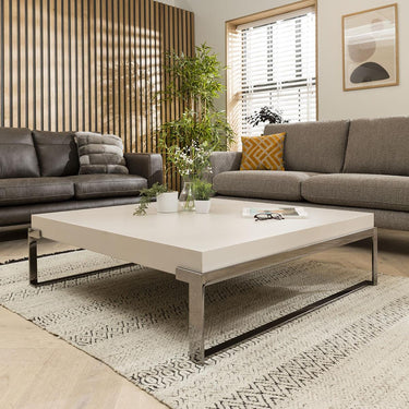 Quatropi Large Square Modern Coffee Table - Chalk Matte Premium Finish 120x120cm