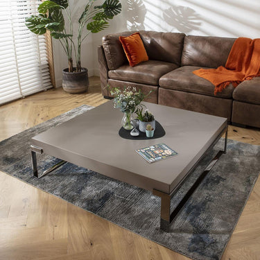 Quatropi Large Square Modern Coffee Table Matte Taupe Grey Metal Legs 120cm