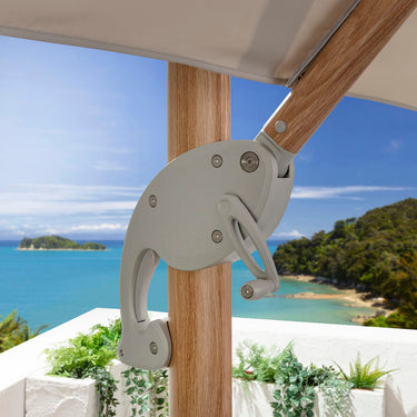Quatropi Large Tilting Outdoor Garden Cantilever Parasol with Base Wood-Effect Taupe 300x400cm