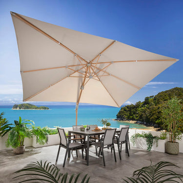 Quatropi Large Tilting Outdoor Garden Cantilever Parasol with Base Wood-Effect Taupe 300x400cm