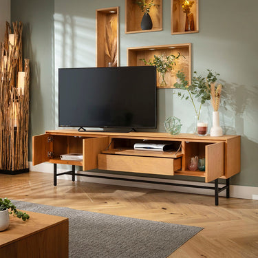 Quatropi Large TV Stand Cabinet Freestanding Wall Media Unit Light Wood 205cm