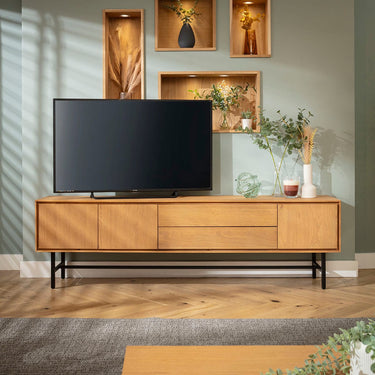 Quatropi Large TV Stand Cabinet Freestanding Wall Media Unit Light Wood 205cm