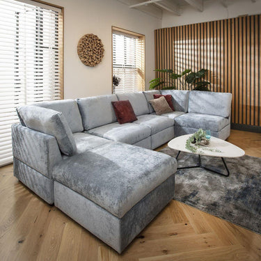 Quatropi Large U Shape Corner Sofa Footstool Chaise 6 Seater Modular Blue