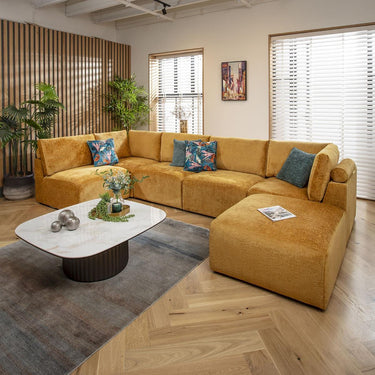 Quatropi Large U Shape Corner Sofa Footstool Chaise 6 Seater Modular Mustard