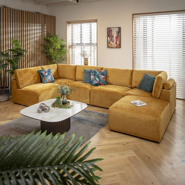 Quatropi Large U Shape Corner Sofa Footstool Chaise 6 Seater Modular Mustard