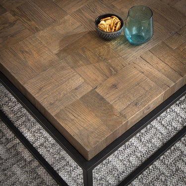 Quatropi Large Wooden Square Coffee Table Industrial Reclaimed Oak Metal 90cm
