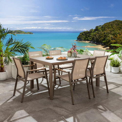 Leno & Atlas 6 Seater Extendable Outdoor Garden Dining Set Beige Aluminium & Textilene