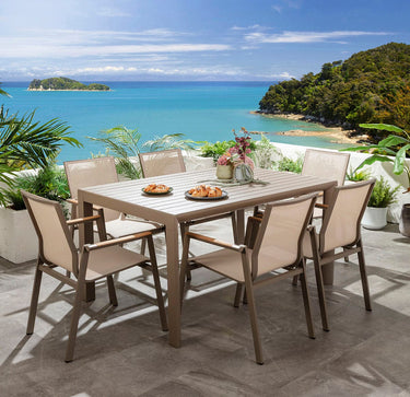 Quatropi Leno & Atlas 6 Seater Extendable Outdoor Garden Dining Set Beige Aluminium & Textilene
