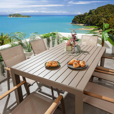 Quatropi Leno & Atlas 6 Seater Extendable Outdoor Garden Dining Set Beige Aluminium & Textilene