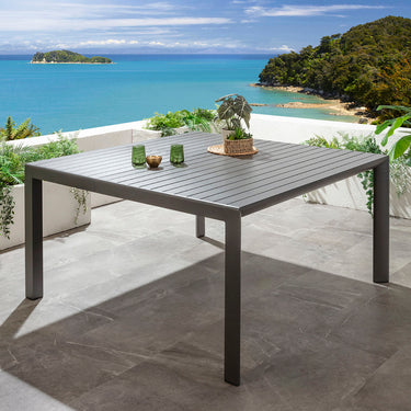 Quatropi Leno & Atlas 6 Seater Extendable Outdoor Garden Dining Set Grey Aluminium & Textilene