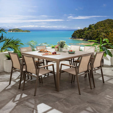 Quatropi Leno & Atlas 8 Seater Extendable Outdoor Garden Dining Set Beige Aluminium & Textilene