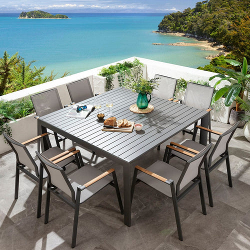 Leno & Atlas 8 Seater Extendable Outdoor Garden Dining Set Grey Aluminium & Textilene