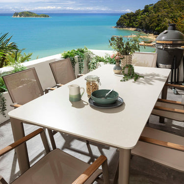 Quatropi Leno & Pharos 6 Seater Ceramic Outdoor Garden Dining Set Beige Aluminium