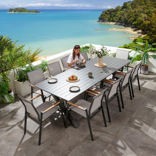Leno & Star 10 Seater Outdoor Garden Dining Set Grey Aluminium & Textilene