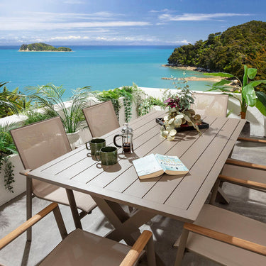 Quatropi Leno & Star 6 Seater Outdoor Garden Dining Set Beige Aluminium & Textilene