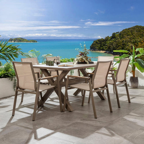 Leno & Star 6 Seater Outdoor Garden Dining Set Beige Aluminium & Textilene
