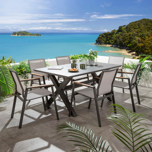 Leno & Star 6 Seater Outdoor Garden Dining Set Grey Aluminium & Textilene