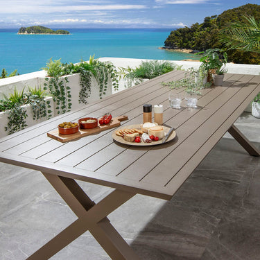 Quatropi Leno & Star Large 8 Seater Outdoor Garden Dining Set Beige Aluminium & Textilene