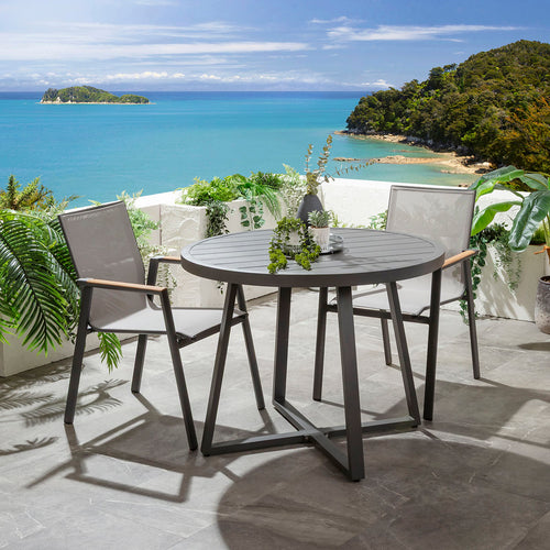 Leno & Sun 2 Seater Round Outdoor Garden Dining Set Grey Aluminium