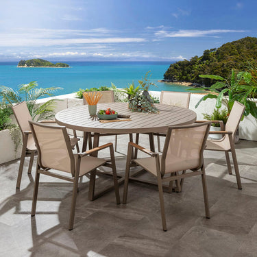 Quatropi Leno & Sun 6 Seater Round Outdoor Garden Dining Set Beige Aluminium & Textilene