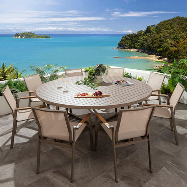Quatropi Leno & Sun 8 Seater Round Outdoor Garden Dining Set Beige Aluminium & Textilene