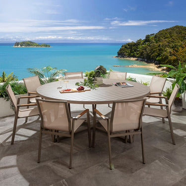 Quatropi Leno & Sun 8 Seater Round Outdoor Garden Dining Set Beige Aluminium & Textilene
