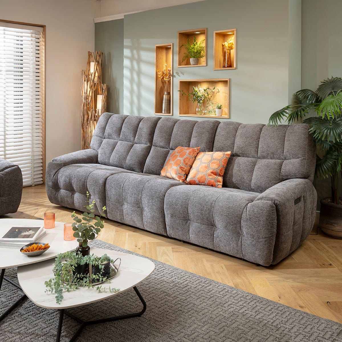 Modern 3 Seater Electric Recliner Sofa Couch Charcoal Chenille Fabric ...