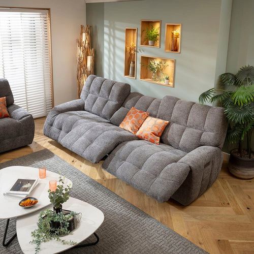 Luca Modern 3 Seater Triple Electric Recliner Sofa Charcoal Chenille 290cm 1R1