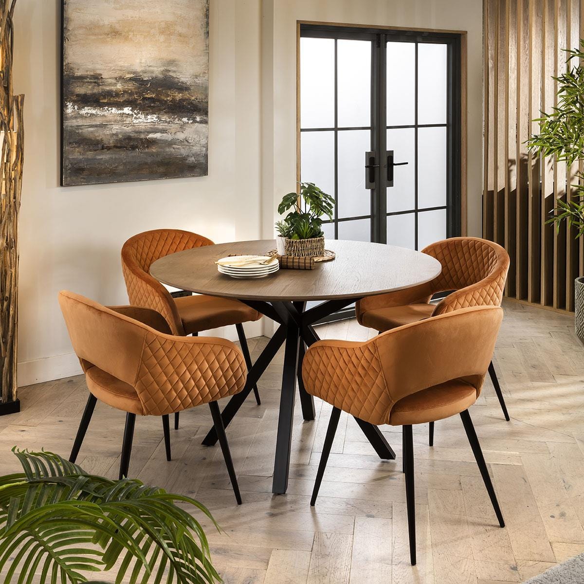 Quatropi Lucy Stained Solid Round Wooden Dining Set For 4 Orange