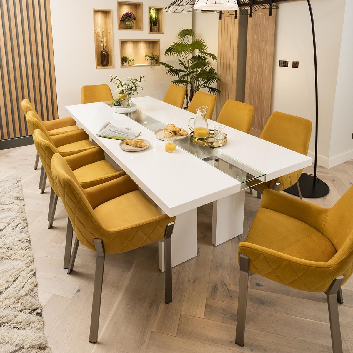 Quatropi Luna 10 Seater Dining Table and Chairs White Mustard