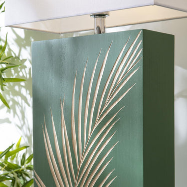 Quatropi Lux Large Wooden Table Lamp Green Palm Leaf 41x102cm
