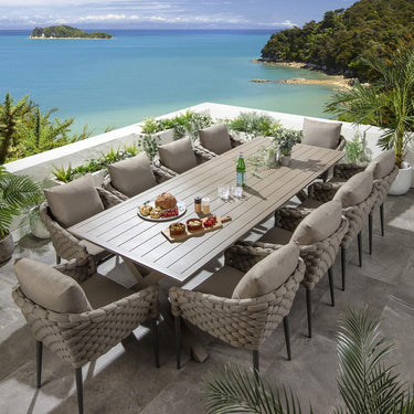 Quatropi Luxury 10 Seater Garden Table and Chairs Dining Set Aluminium Beige