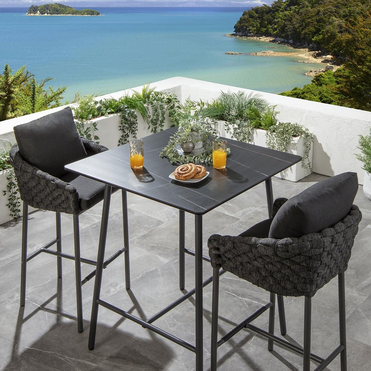 Luxury 2 Seater Ceramic Outdoor Garden Bar Stool and Table Set Grey ...