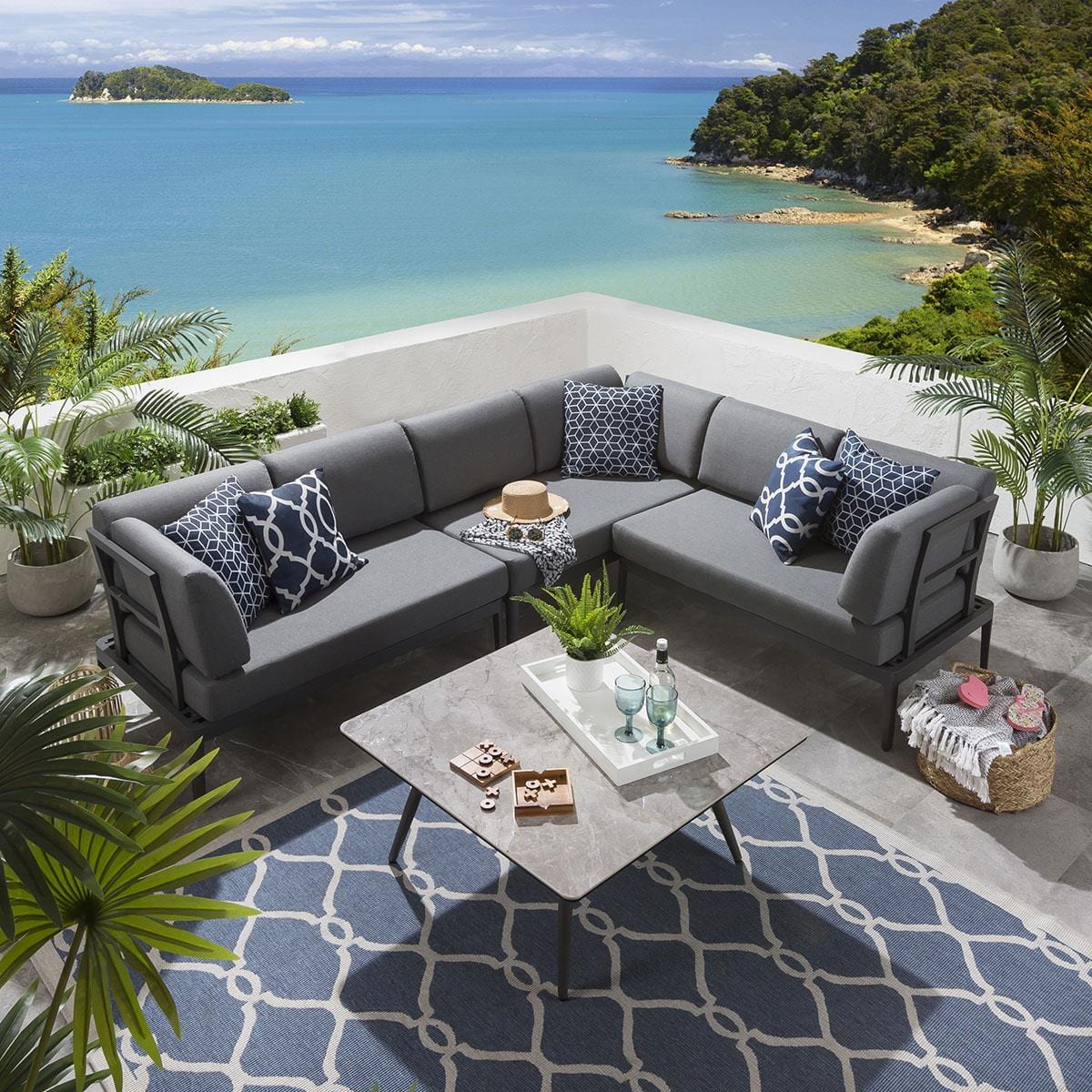 Quatropi Luxury 2 Seater Garden Modular Sofa Section | Grey Aluminium & Cushions