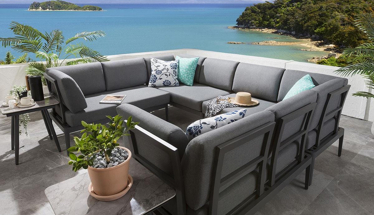 Quatropi Luxury 2 Seater Garden Modular Sofa Section | Grey Aluminium & Cushions