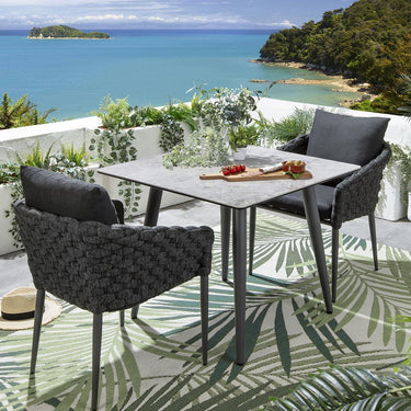 Quatropi Luxury 2 Seater Square Ceramic Garden Table and Chairs Dining Set Grey
