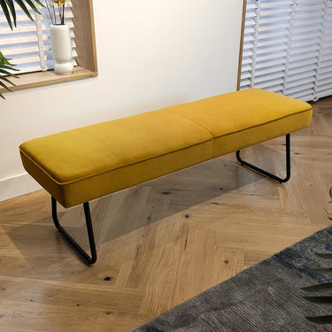 Quatropi Luxury 3 Seater Backless Dining Bench Seat Mustard Velvet Fabric 150cm