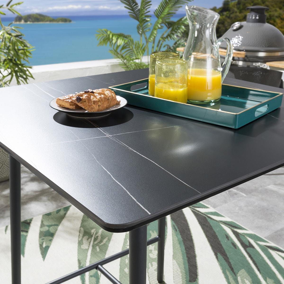 Luxury 4 Seater Ceramic Outdoor Garden Bar Stool and Table Set Grey ...