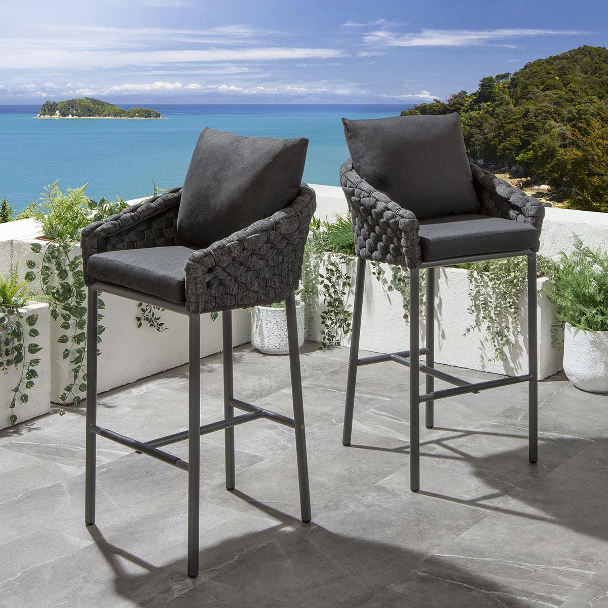 Luxury 4 Seater Ceramic Outdoor Garden Bar Stool and Table Set Grey ...