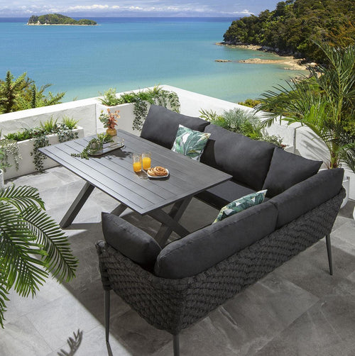Sundowner 5 Seat Corner Bench Dining Set Charcoal Grey Wood Effect Aluminium LT