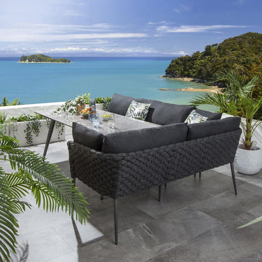 Quatropi Luxury 5 Seater Ceramic Garden Corner Bench Dining Set Aluminium Grey
