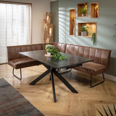 Quatropi Luxury 5 Seater Extendable Corner Bench Dining Set Brown & Black Ceramic LRT