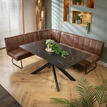 Quatropi Luxury 5 Seater Extendable Corner Bench Dining Set Brown & Black Ceramic LRT